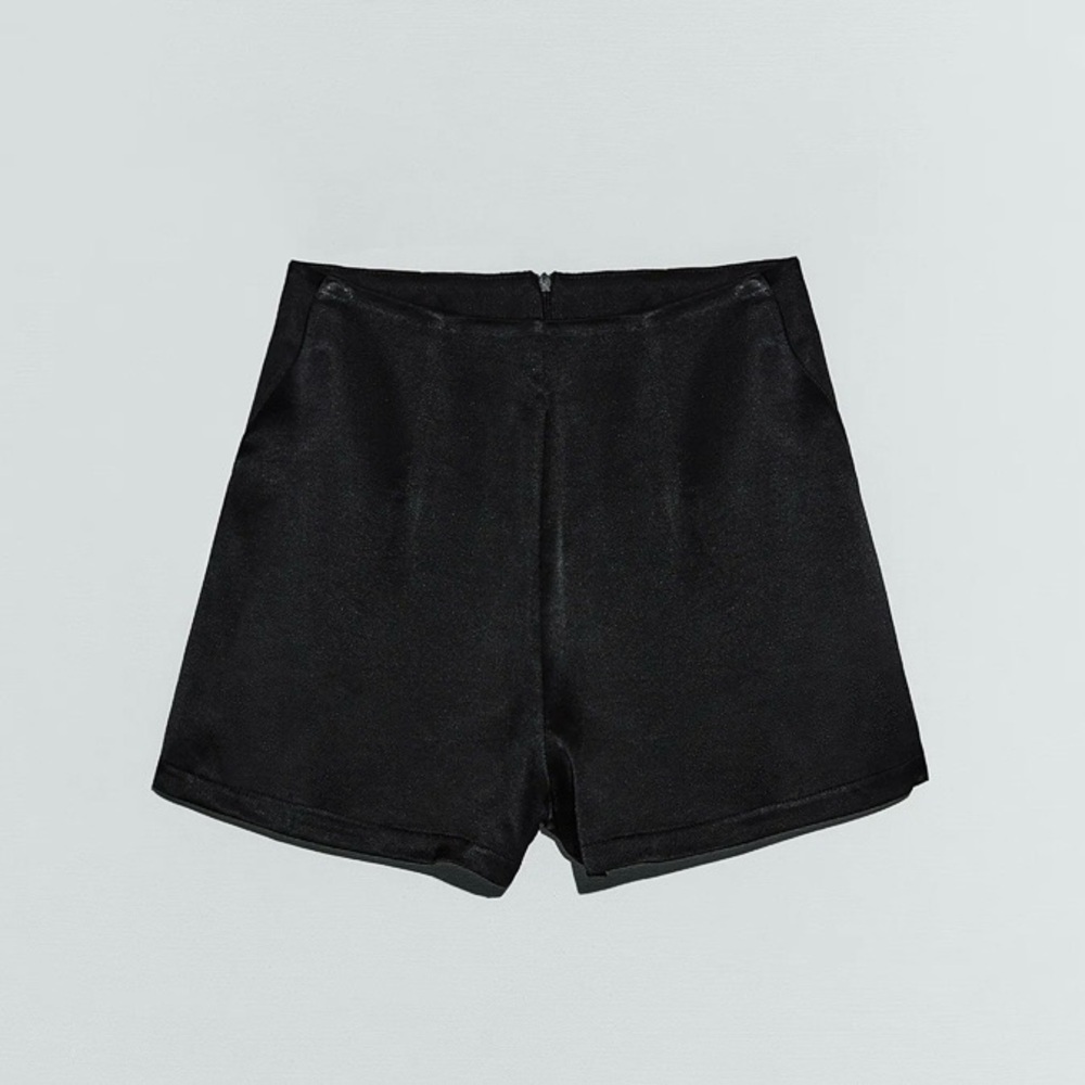 NWOT ZARA black satin zippered shorts - Picture 2 of 7
